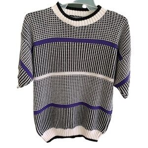 Vintage 80s Women’s Crewneck Sweater Stripes Geometric Blokette